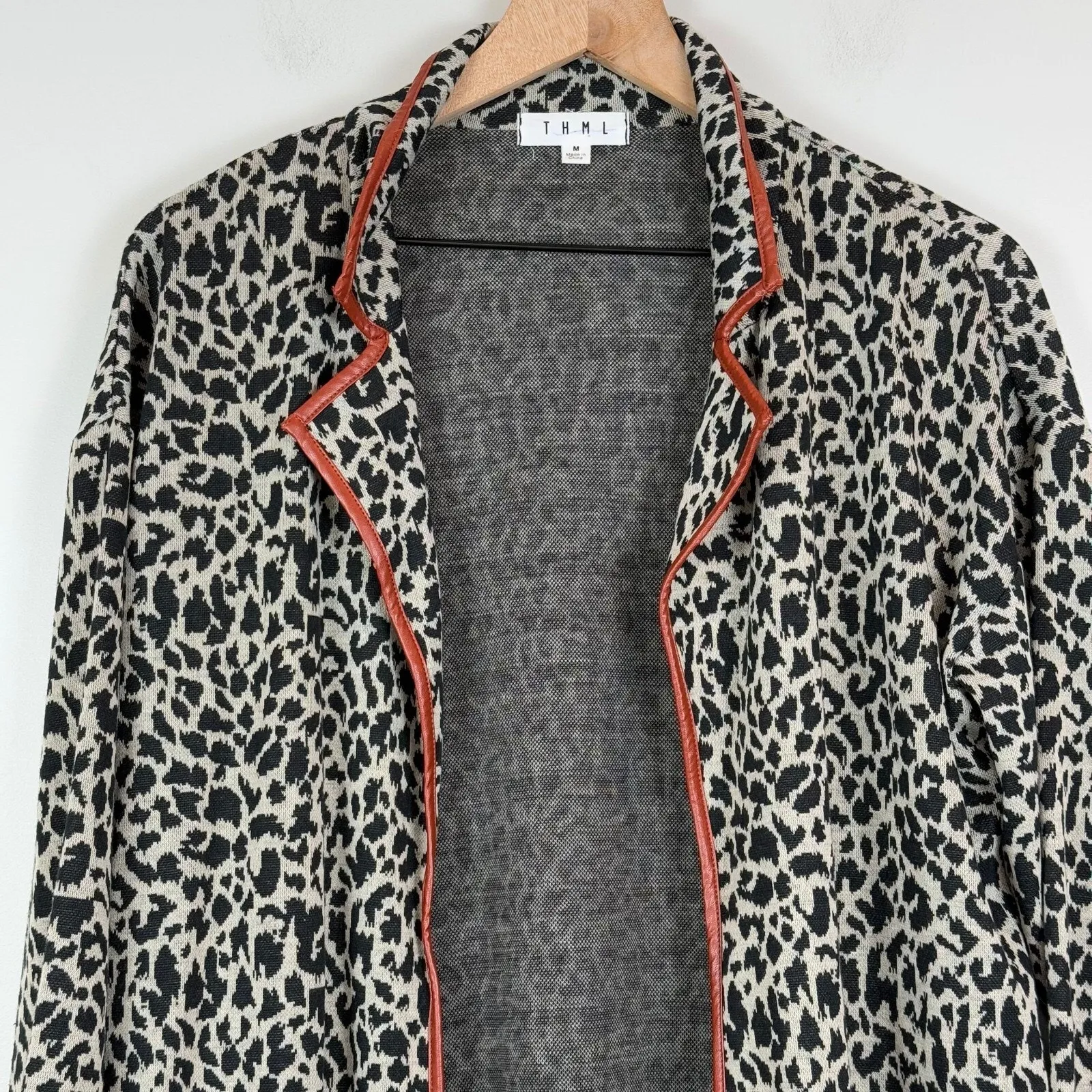 THML  Cardigan Women's Medium Multi Leopard Print Open Front Long‎ Cozy Sweater - Image 2