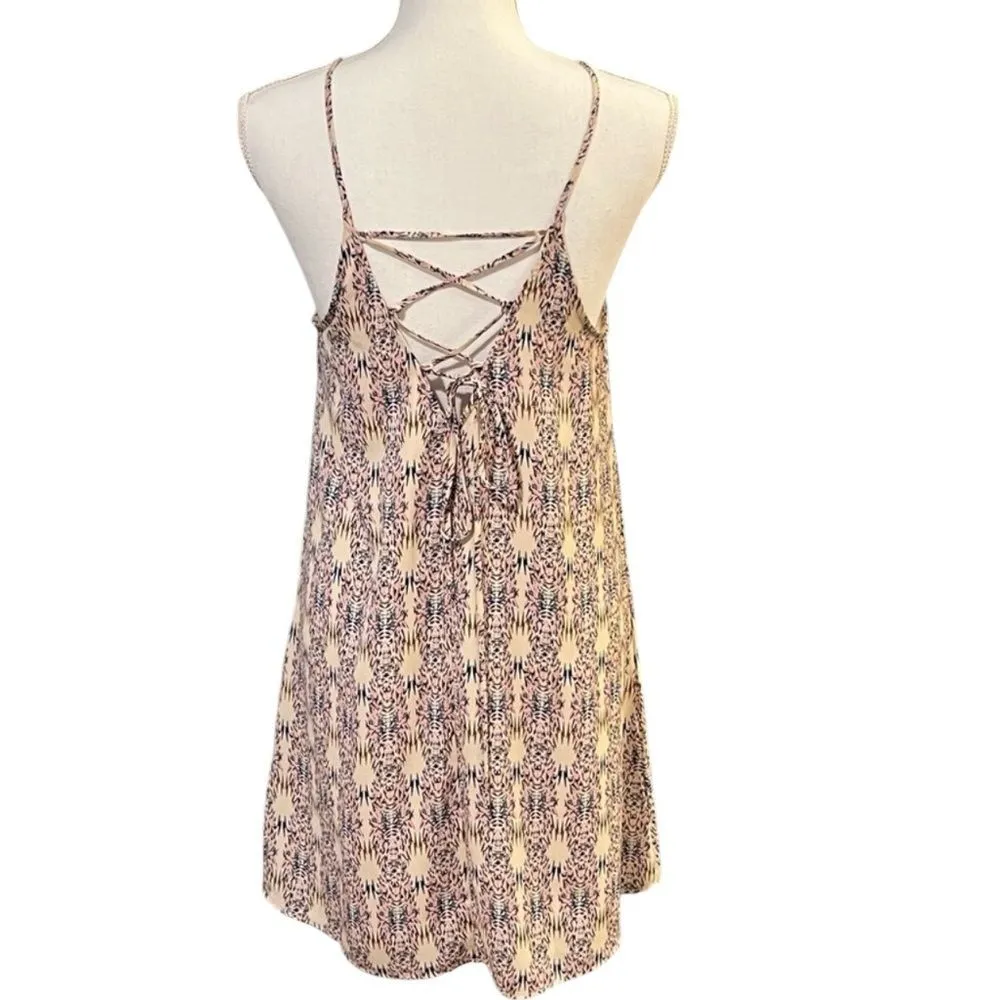 Lush Southwestern Print A-Line Halter Dress SMALL Biege Aztec Western Summer - Image 4
