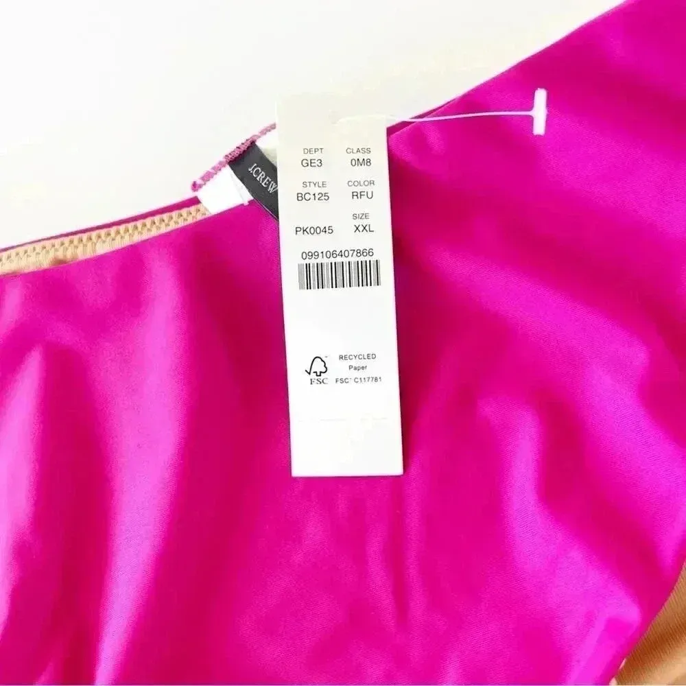 J.Crew Curved waist High Leg Cut cheeky bikini bottom Radiant Fuchsia XXL NWT - Image 4