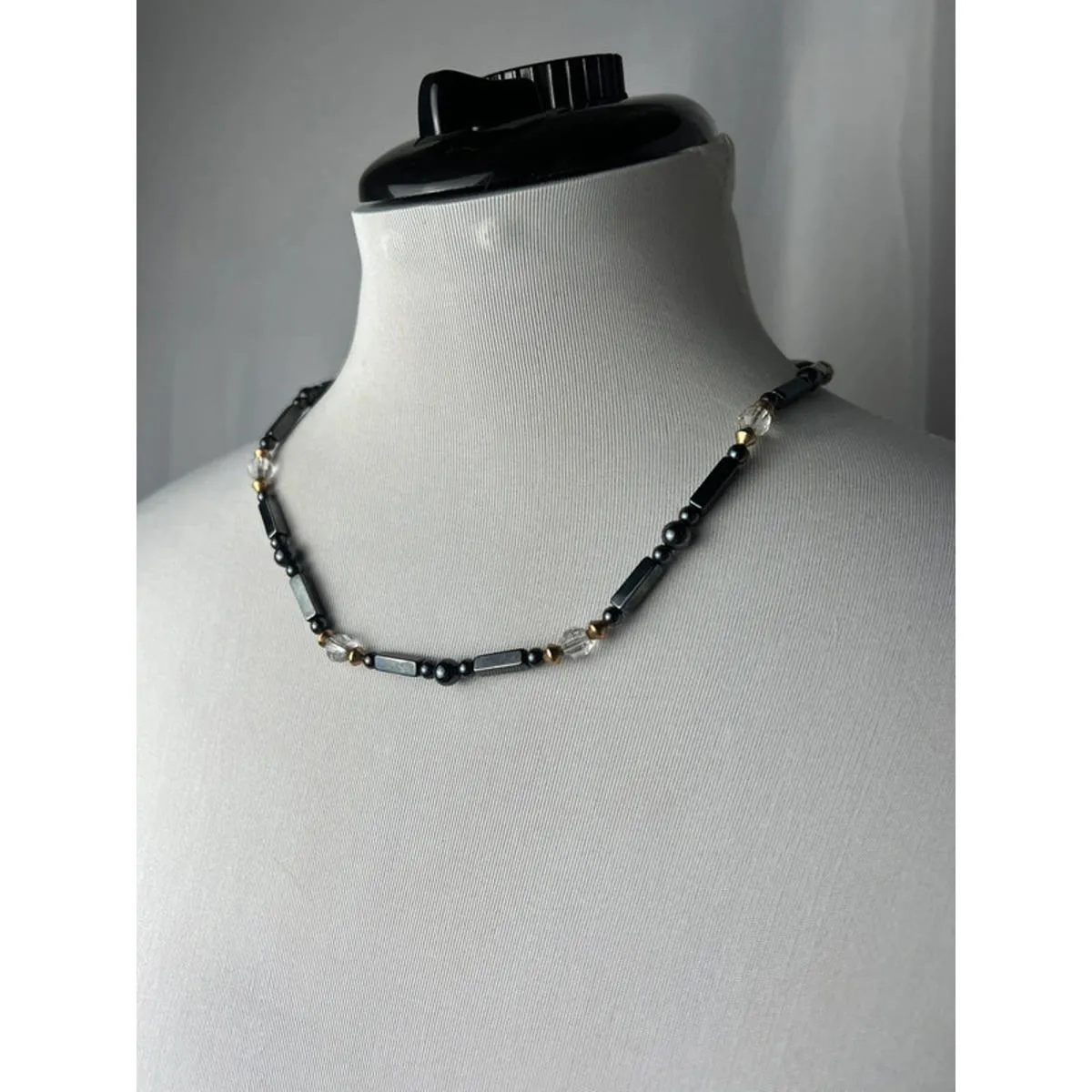 vintage hematite beaded metallic necklace Black - Image 2