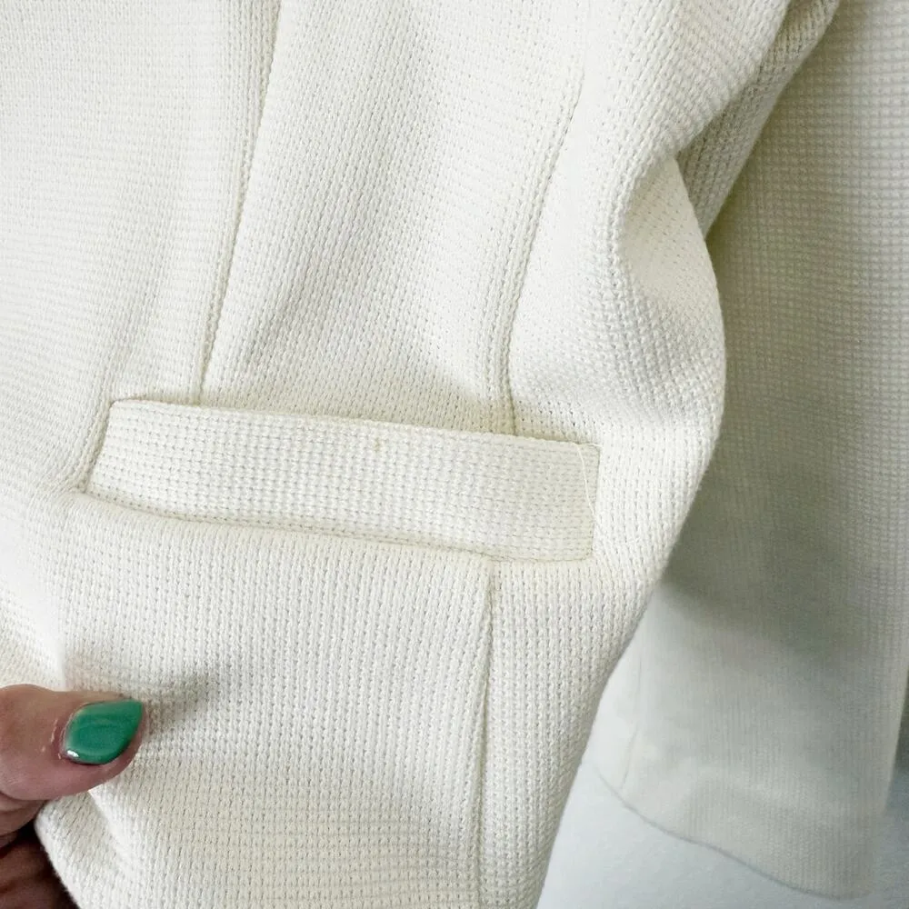 [Whistles] Ivory Collarless Jersey Jacket Knit Cropped Work Weekend Cotton Sz 16 White - Image 9