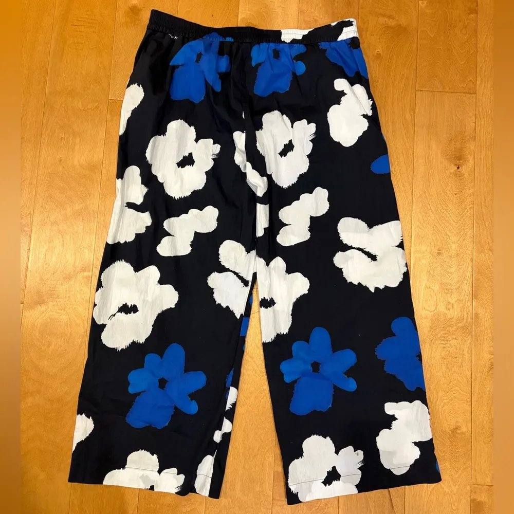 Piazza Sempione wide leg pull on pants women sz 52 or XXL 2X blue white plus - Image 2