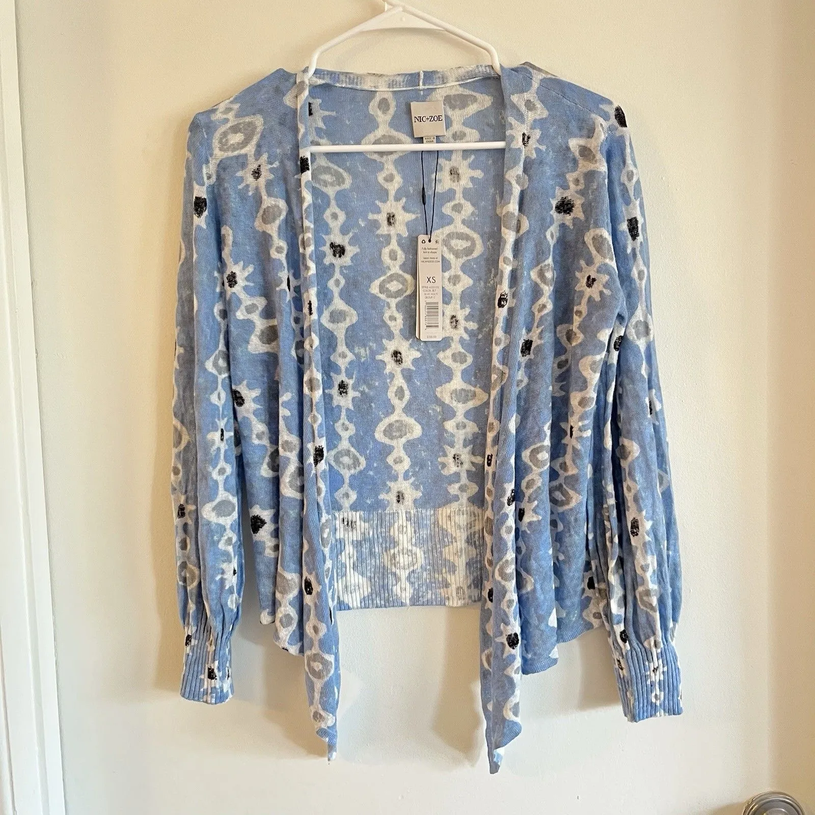 New NIC + ZOE Linen Blend Cardigan Blue Featherweight Long Sleeve Artsy Sz XS - Image 3