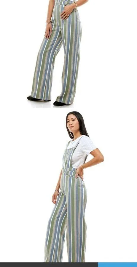 SAINT GERALDINE WOMENS Striped Overalls with Blue and Green Accents SMALL - Image 2
