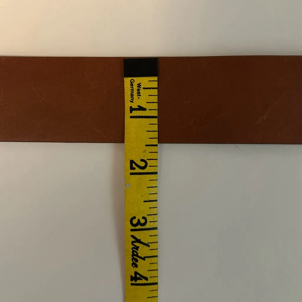 Belgo Lux Brown Leather Belt with Italian Silvertone large square flower buckle Size M - Image 11