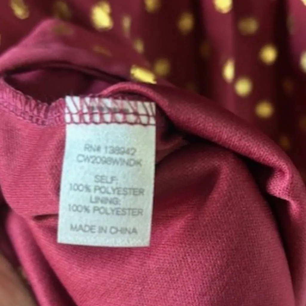 Charming Charlie A Line L Burgundy Wine Gold Polka Dot Deep V Neck Sleeveless - Image 7