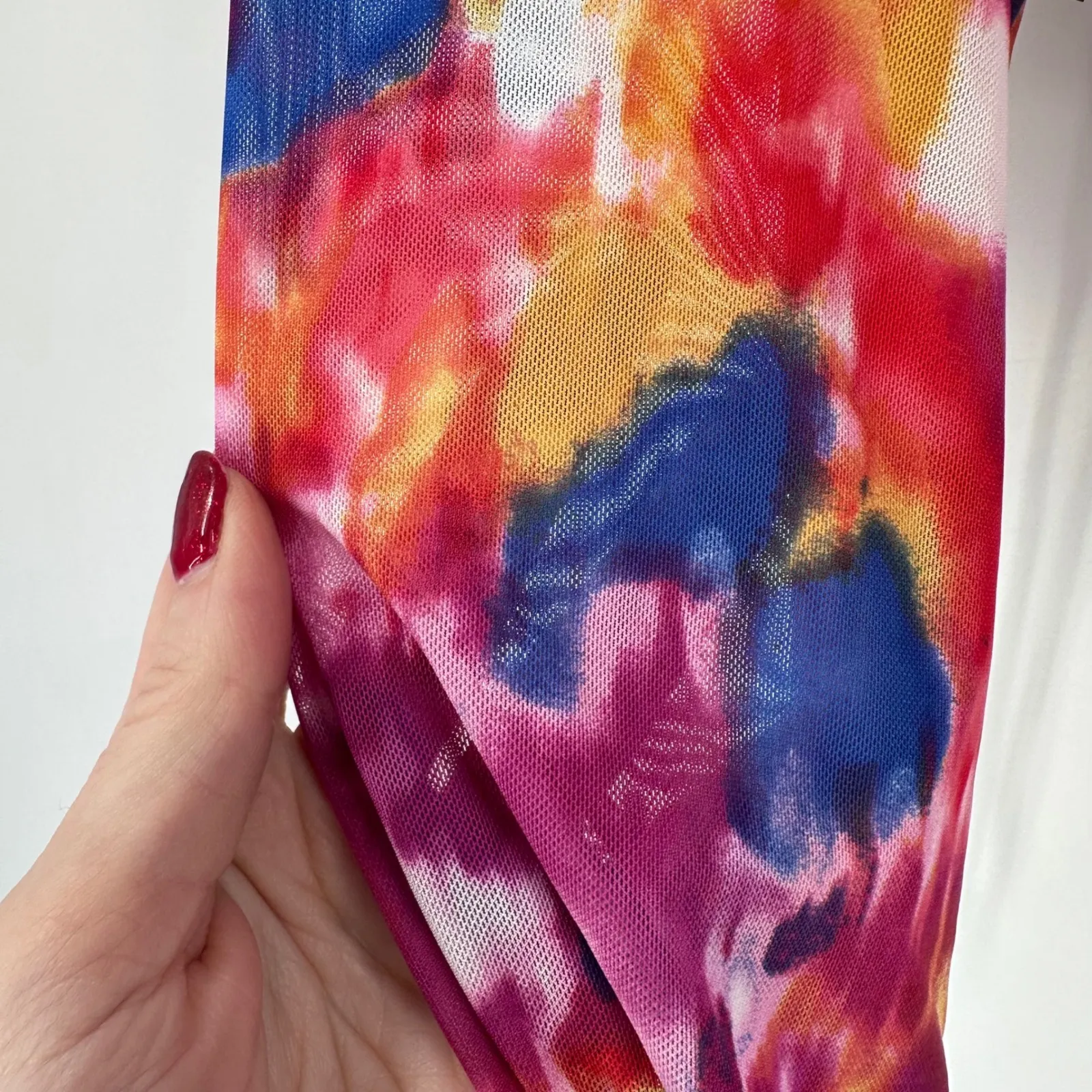 NWT Almost Famous Women Mesh Tie Front Coquette Top Size M Rainbow Pop Y2K Style - Image 4