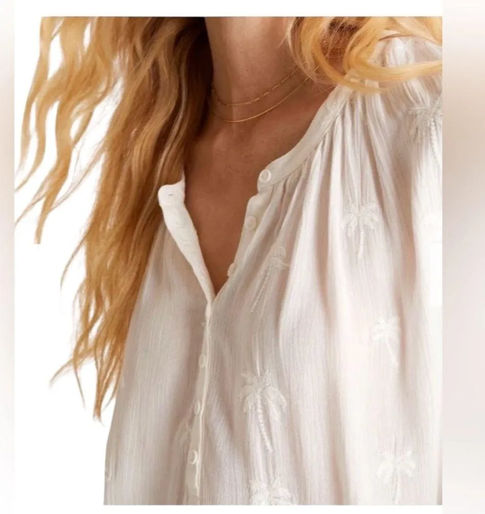 NEW Z Supply Lightweight Palm Tree Design Button Front White Blouse Size M - Image 3