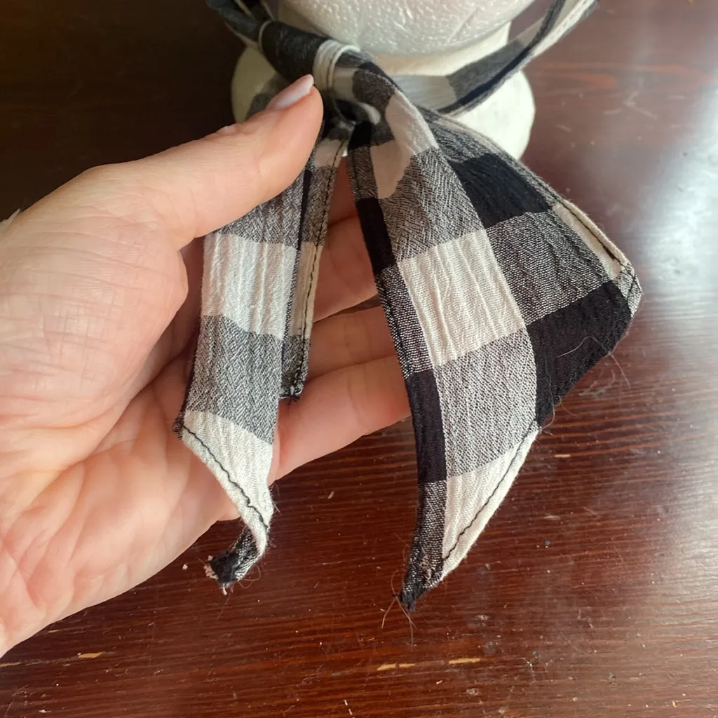 Madewell Stampede Strap Straw Boater Hat Size M-L Black Gingham Scarf Tie - Image 7