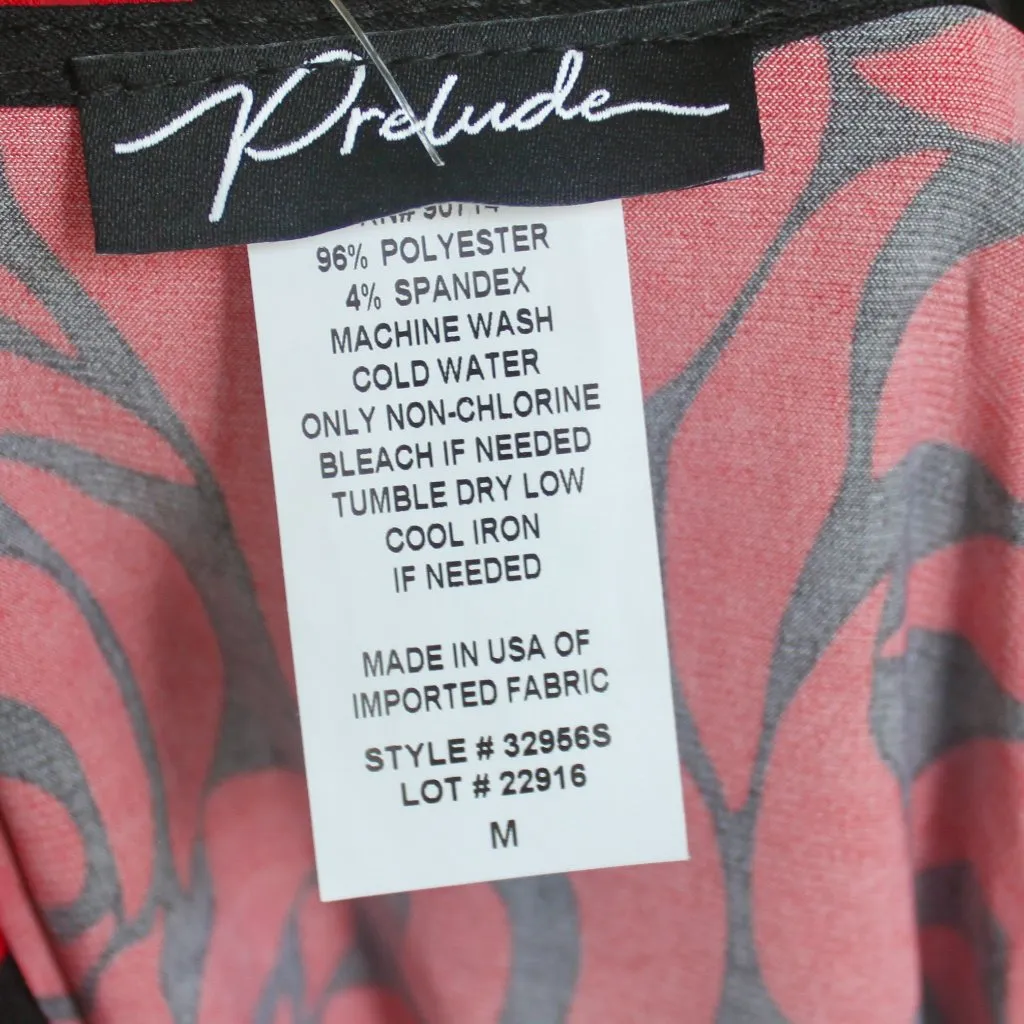 NWT Prelude Red Black Floral Rose Pattern Long Sleeve Cowl Neck Blouse Medium - Image 9