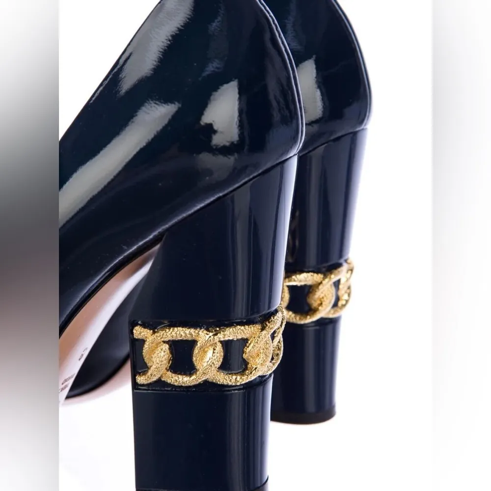 Casadei | Blue Patent Leather Pumps Gold Hardware 37.5 - Image 2