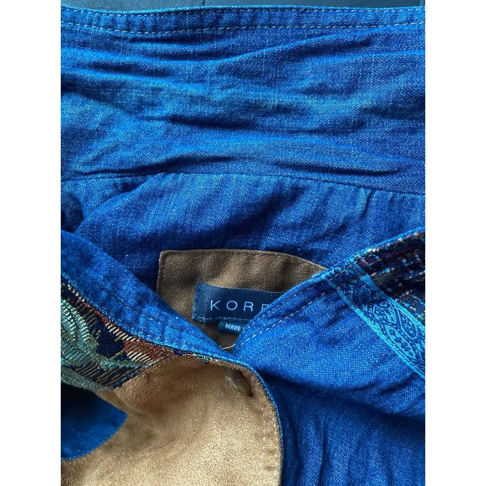 Koret Women’s Blue Denim Tapestry Embroidered Patchwork Mixed Media Jacket Small - Image 12