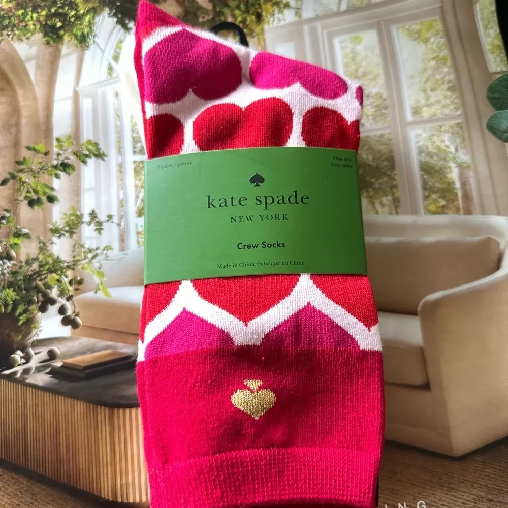 Kate Spade  print socks! 3 pair! Hearts , stripes love ! Brand new designer socks - Image 6