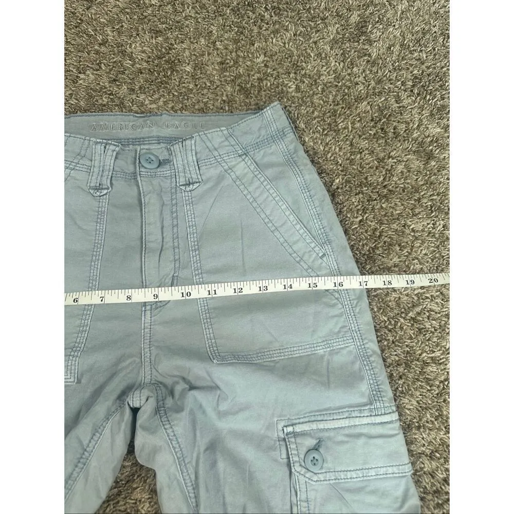 american eagle stretch baggy jogger cargo pants light blue size 00 wide leg y2k - Image 10