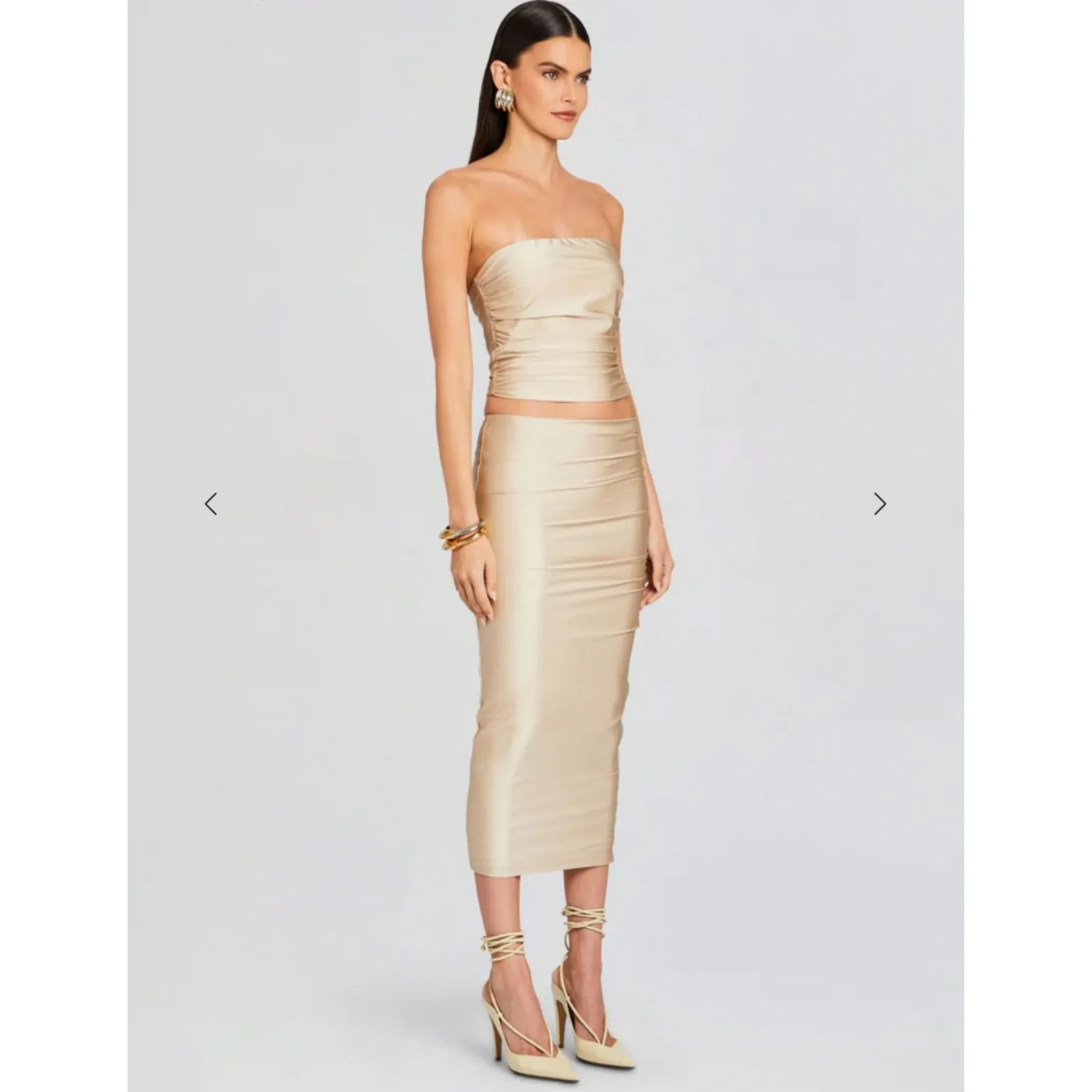 NWT Ser.o.ya x Retrofete Muriel Muriel Bandage‎ Midi Skirt Sz XXS $248 Gold - Image 4