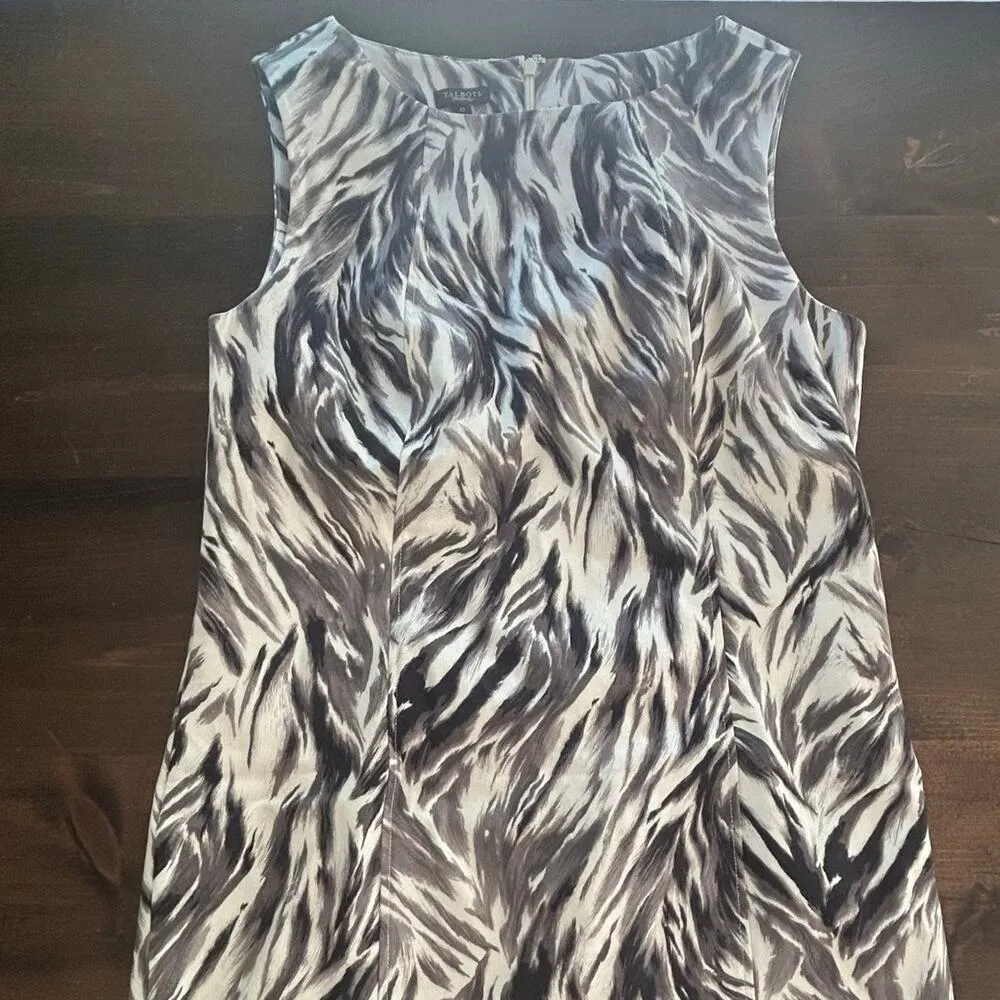 Talbots Black White Feather Design Sleeveless Lined Cotton Dress Women's Size 12 - Image 2