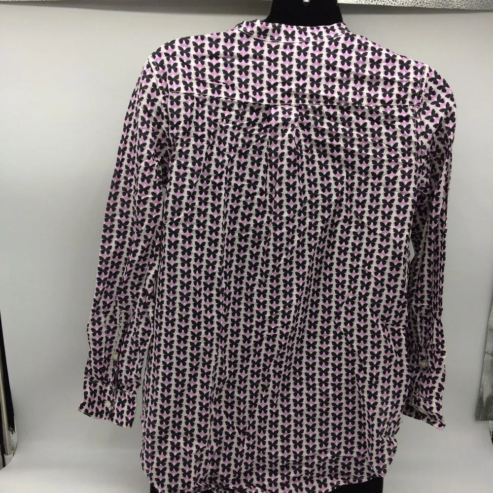 Gap Maternity White Long Sleeve Tunic w/Black and Lavender Butterflies Size S - Image 2