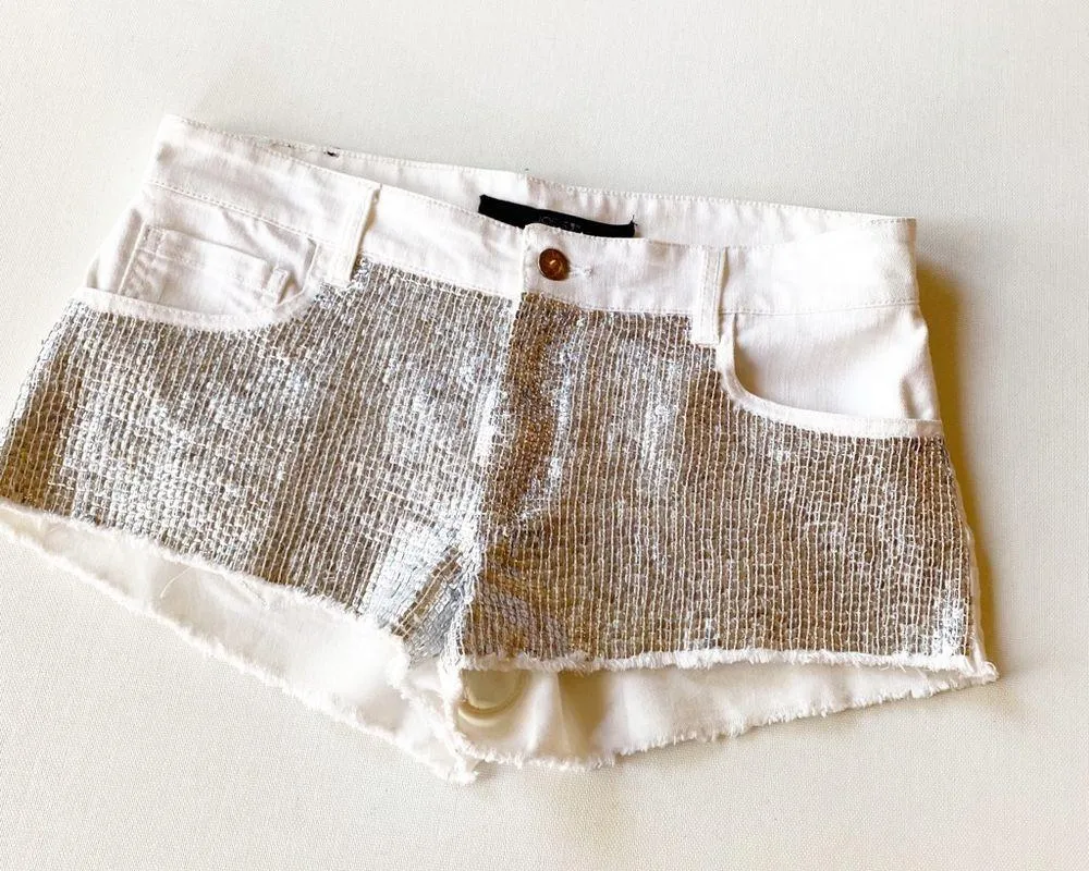 Joe’s Jeans Silver Sequin White Cut Off Jean Shorts - Image 5