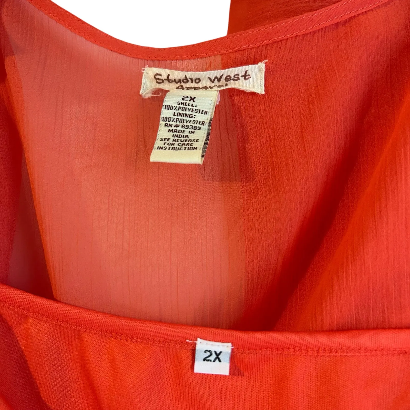 Studio West Apparel NWT 2 PC Set Hot Coral SZ 2X Embroidered Beads Gauze - Image 6