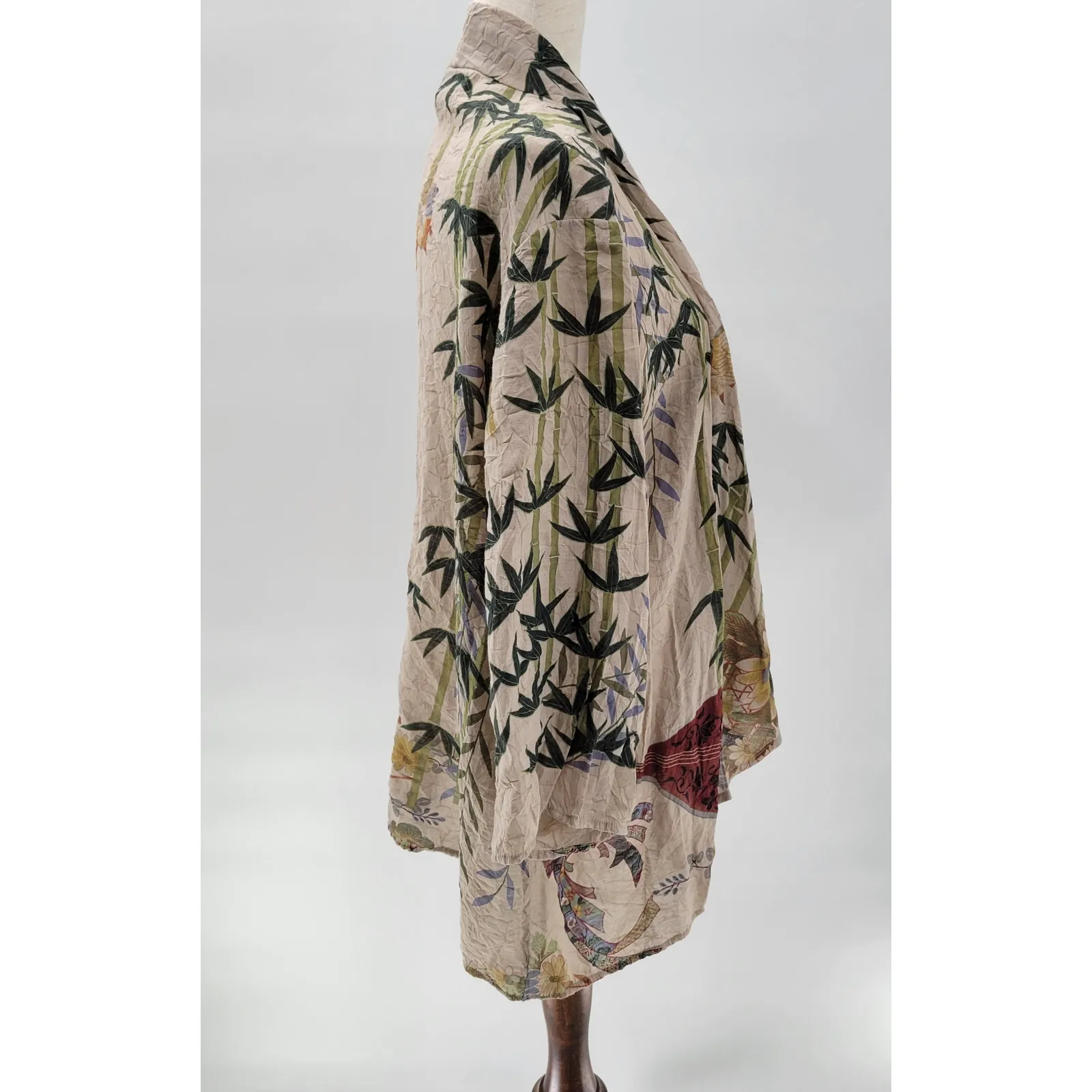 Citron Santa Monica Cardigan Kimono Womens 3X Tan Bamboo Floral Asian Print Top - Image 12