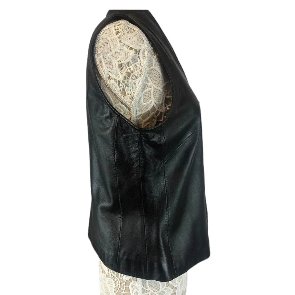 Vintage Mixit lambskin black leather lined V neck vest, zipper closing size 12T - Image 7
