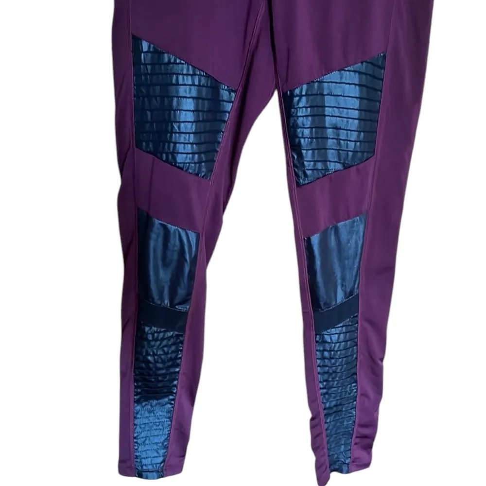 Hot Kiss 💋 Burgundy Leggings with Black Faux Leather Accents - Image 3