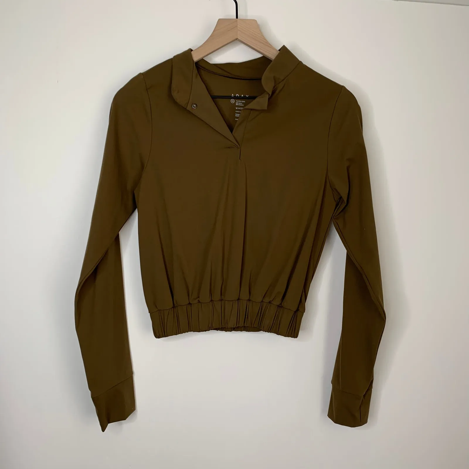 Aday Check-in Top Longsleeve Crop Top Olive Brown Stretch Travel Womens XS - Image 3