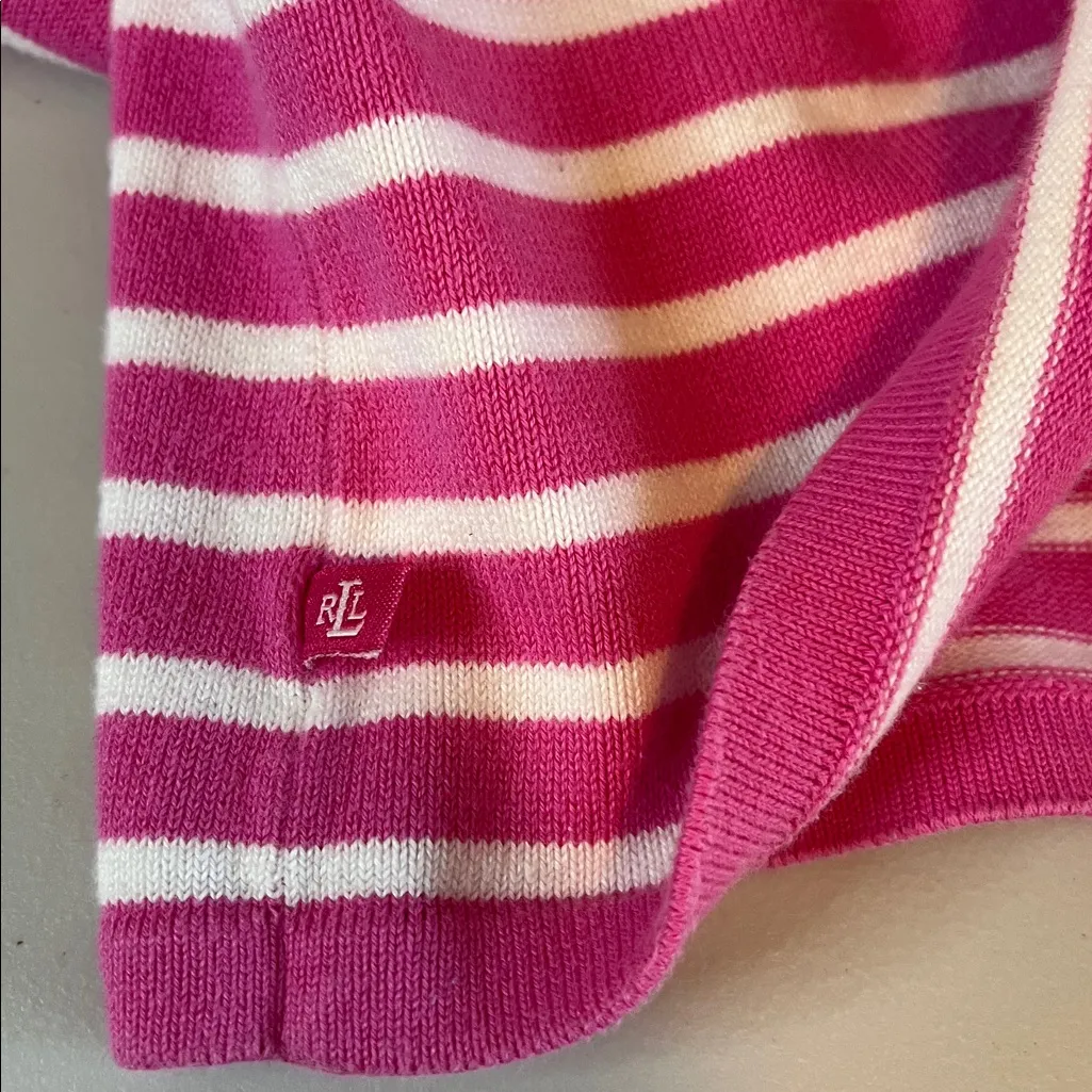Lauren Ralph Lauren VNeck Striped Lightweight Sweater Pink/White Size Large - Image 7