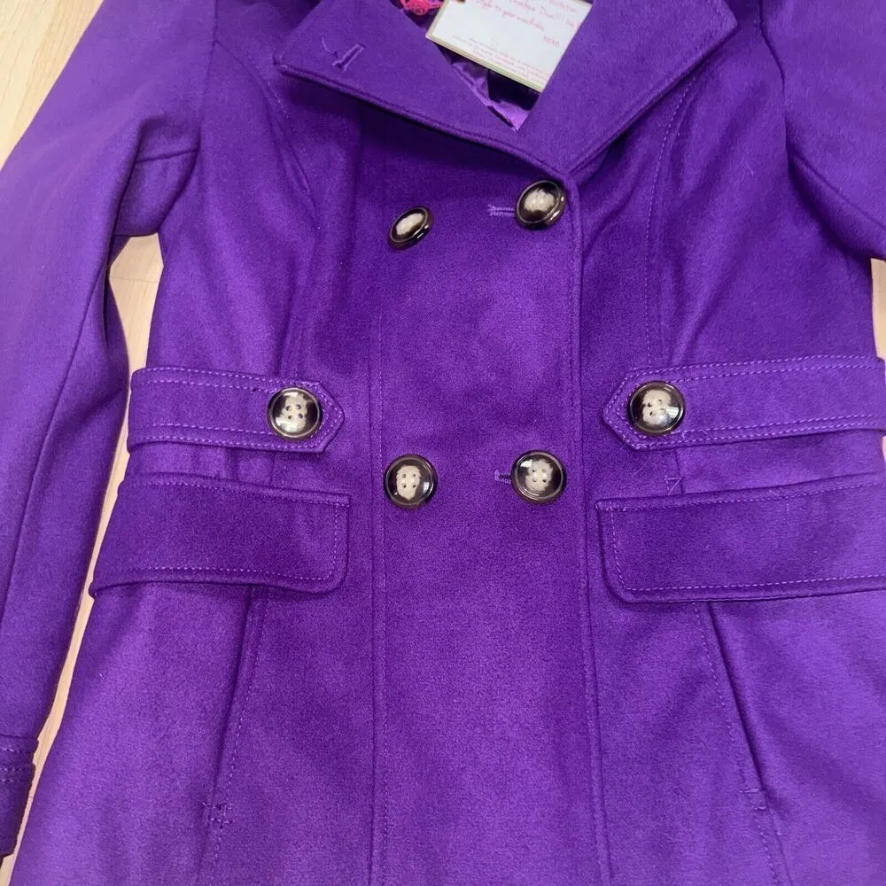 Pink Envelope Purple Women's Hooded Belted Peacoat Jacket CoatSize Medium - Image 2