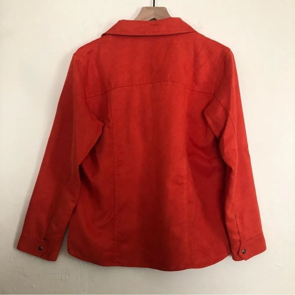 Chico's Red Vegan Faux Suede Button Up Western Chest Pocket Shirt Shacket Jacket - Image 5