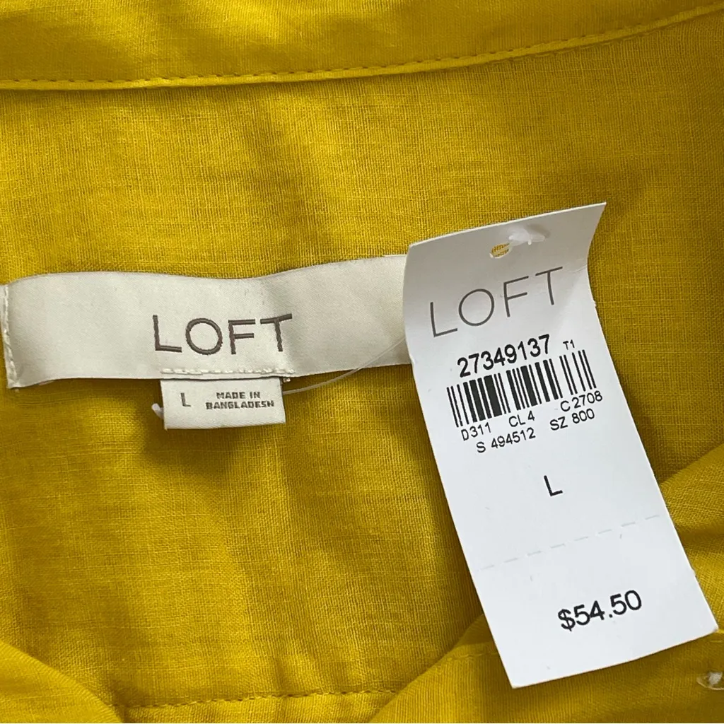 LOFT Cotton Blend Voile Buttondown Shirt Blouse Top Yellow Collared Sz Large - Image 6
