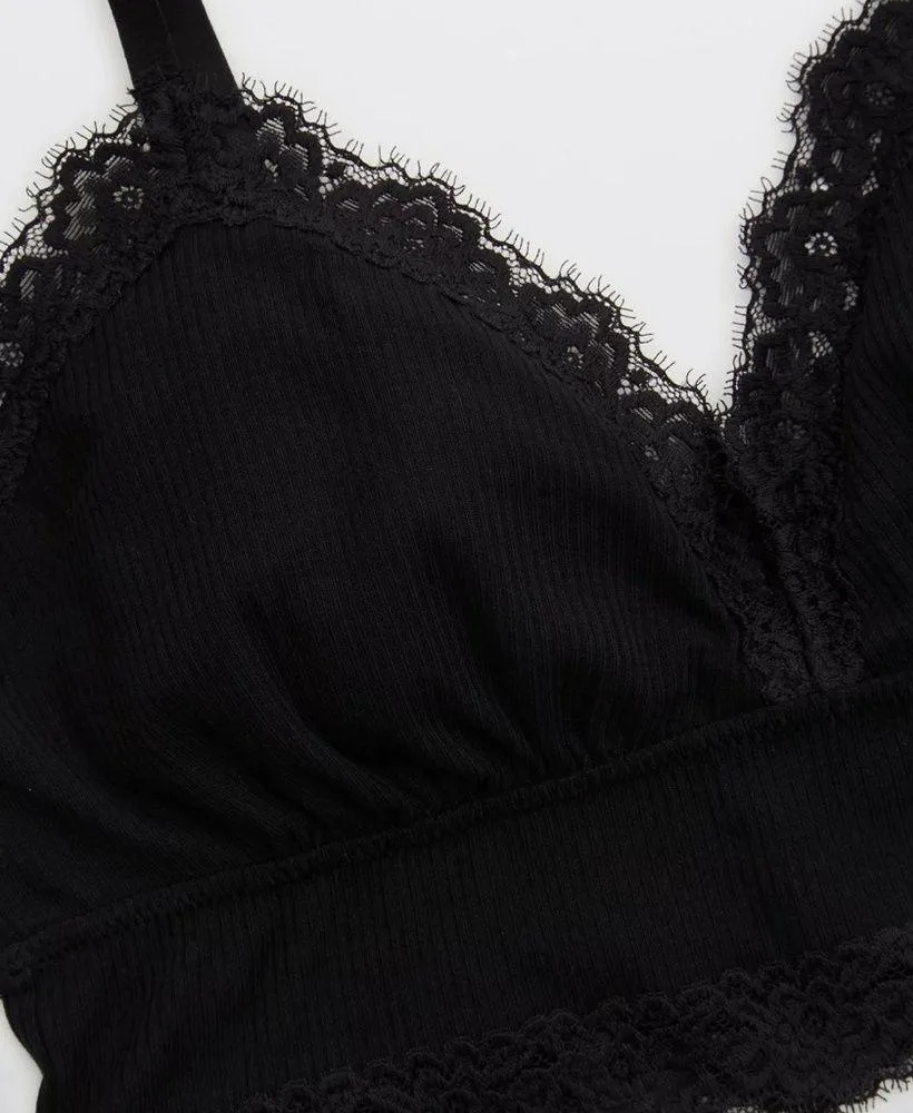 aerie Ribbed Eyelash Lace Trim Longline Bralette - Image 8