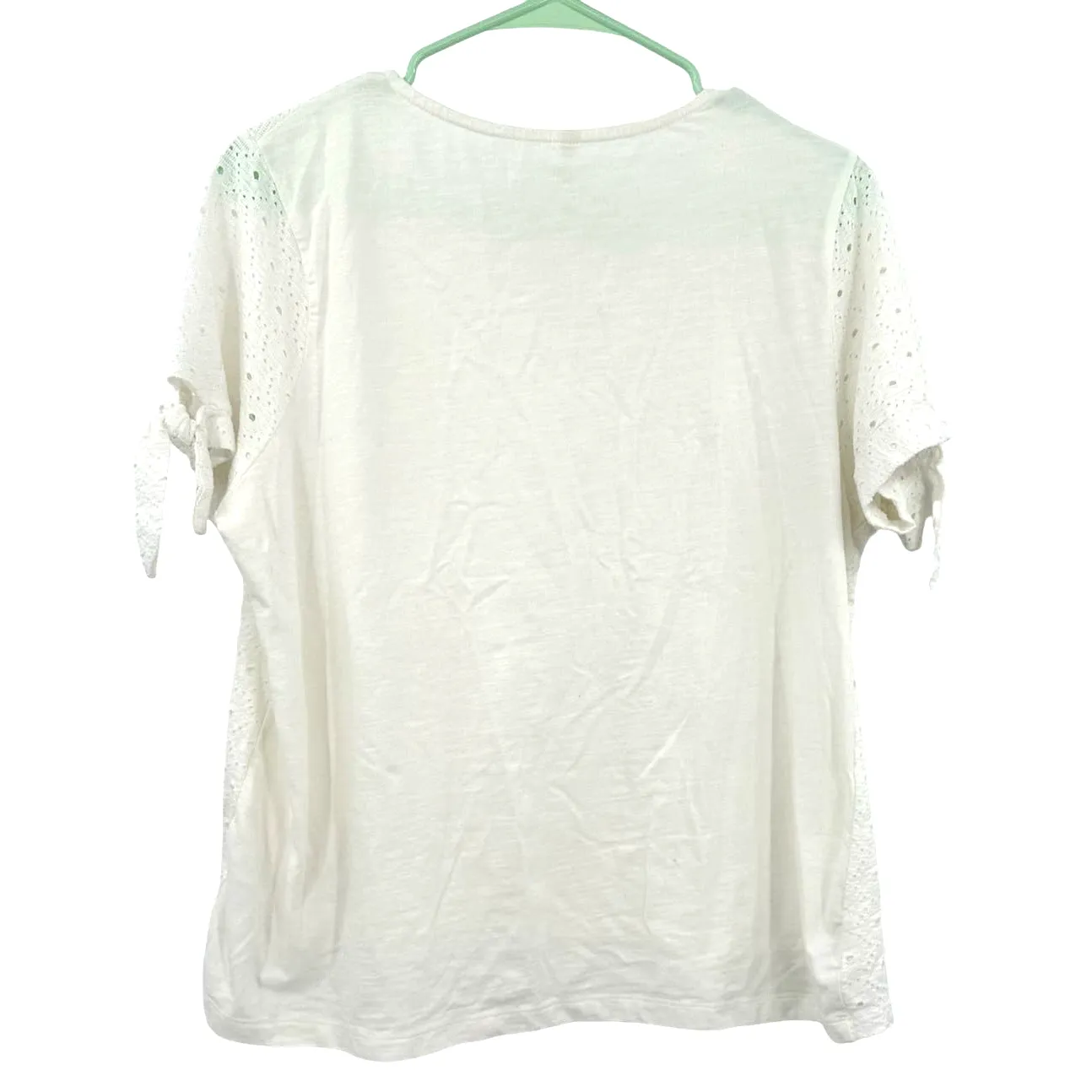 Leo &‎ Nicole size medium white short sleeve blouse top shirt crochet front - Image 2