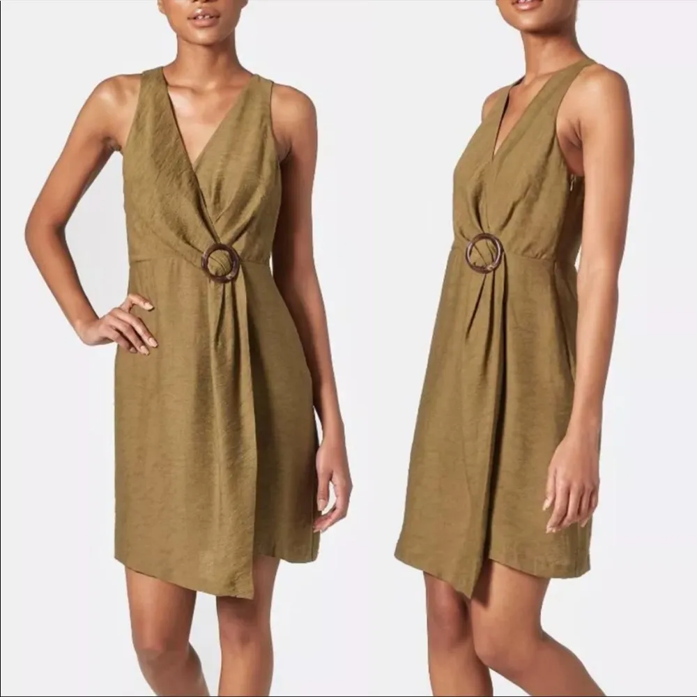NWT Joie Viara Olive Green Retro Buckle Mini Dress Size 2 - Image 4