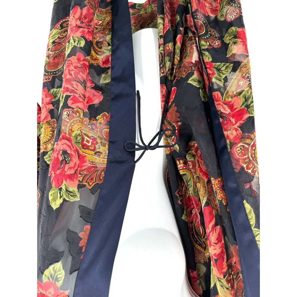 Vintage 80s VS Gold Label Poly Chiffon Floral Brocade Jacquard‎ Kimono Robe - Image 4