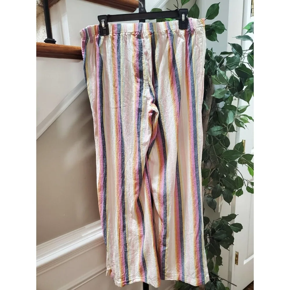 Just Living Multicolor Striped Linen & Cotton Mid Rise Wide Legs Pant Size L - Image 5