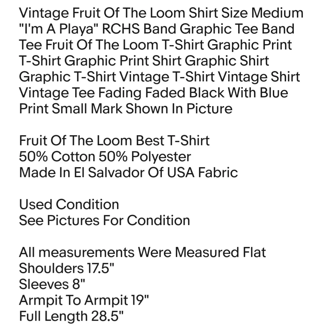 Vintage Fruit Of The Loom Shirt Size Medium "I'm A Playa" RCHS Band Graphic Tee Band Tee Unisex T-shirt  - Image 2