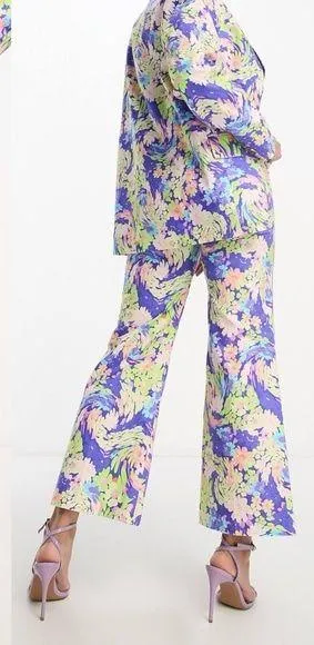 ASOS DESIGN tailored wide leg dad pants in blue floral print Sz 2 NWT - Image 2
