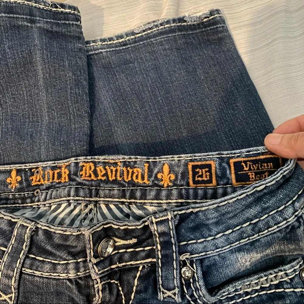 ROCK REVIVAL Vivian Boot Embellished Distressed Jeans Size 26 - Image 3