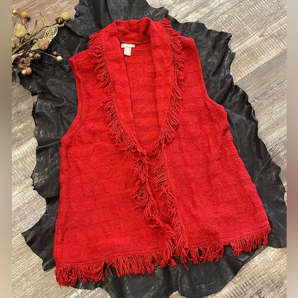 Chico’s Vest Size 2 open front fringe wool blend. - Image 4