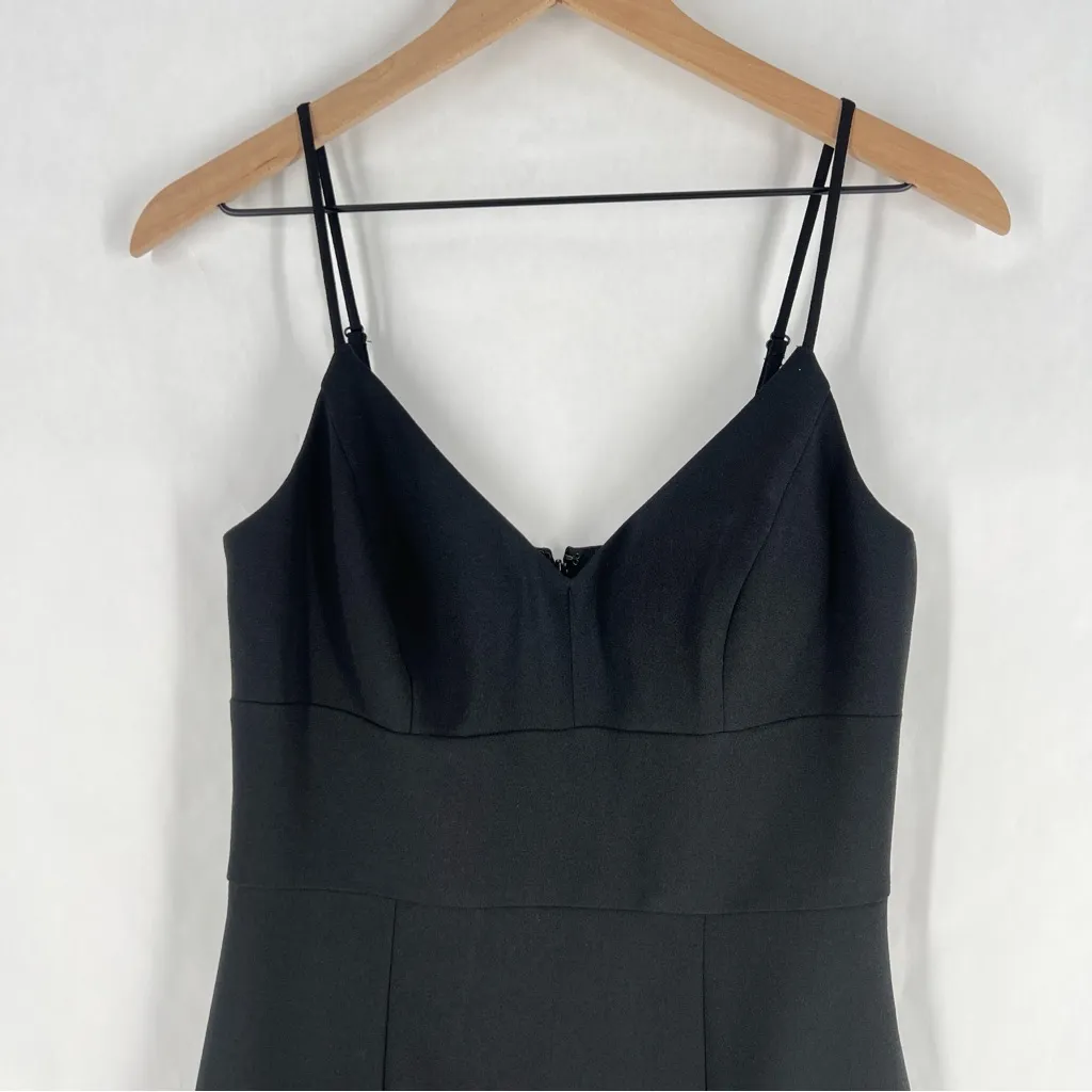 Eliza J Black Crepe V-Neck Midi Dress Spaghetti Straps Front Slit Empire Waist 4 - Image 3