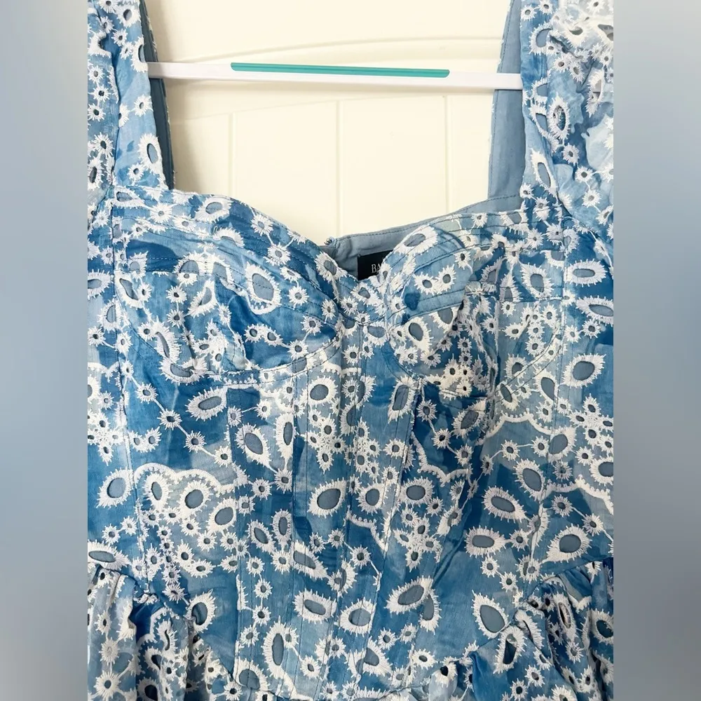 Bardot Lila Eyelet Corset Long Sleeve Minidress Blue Garden - Image 5