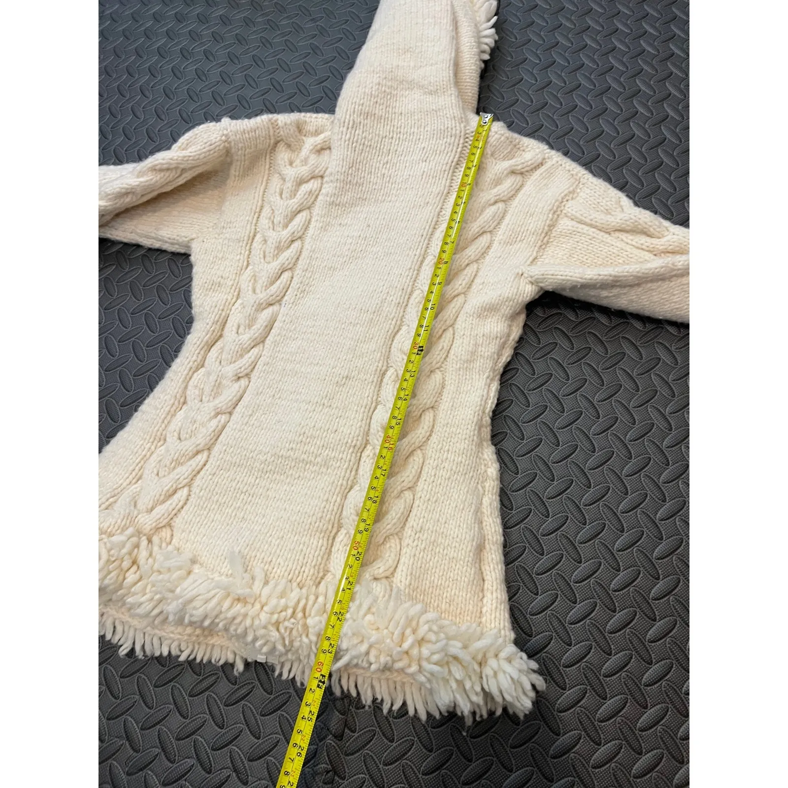 Sisandina Wool Sweater Womens XS/S Cream Handknit Zip Front Penny‎ Y2K Fringe - Image 6