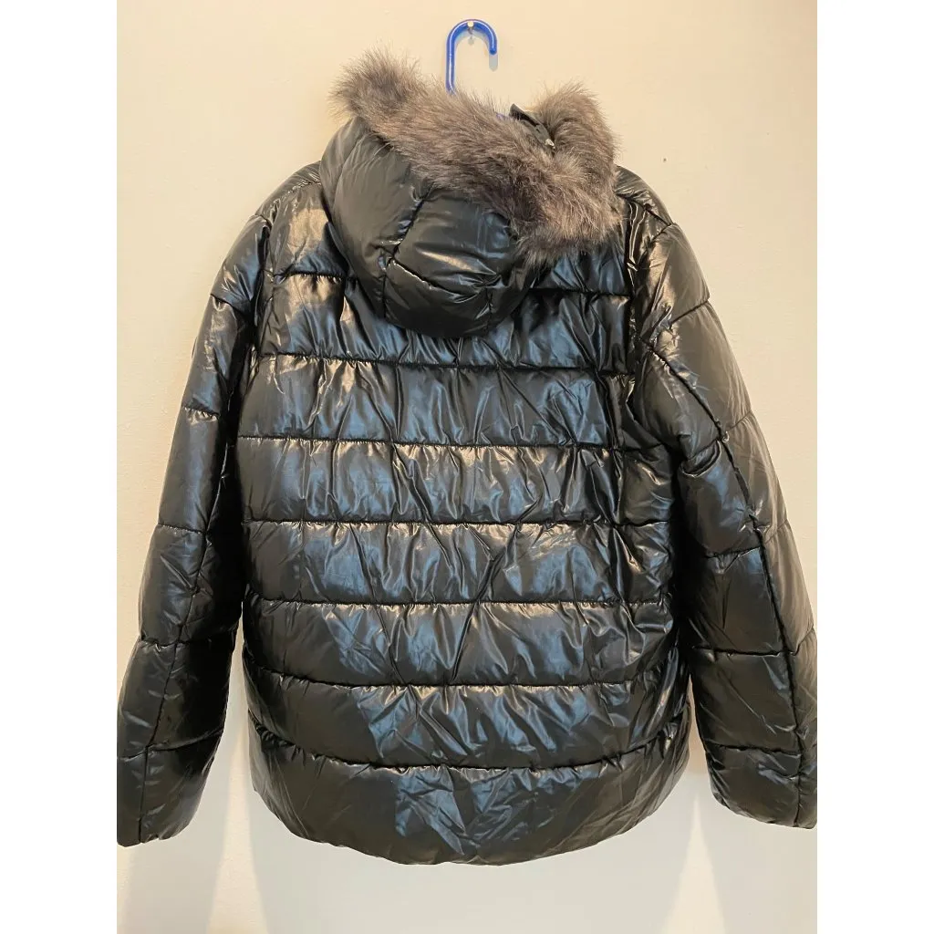 New Womens White Mark LA Puffer Hoodie Jacket with inside Backpack Straps Black Size XXL - Image 2