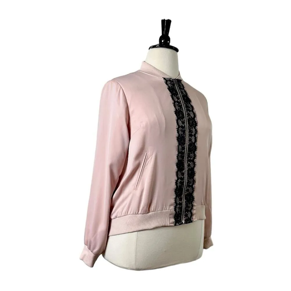 Lane Bryant Jacket Sateen Lace Soft Bomber Blush Pink Black Women’s Size 14/16 - Image 2