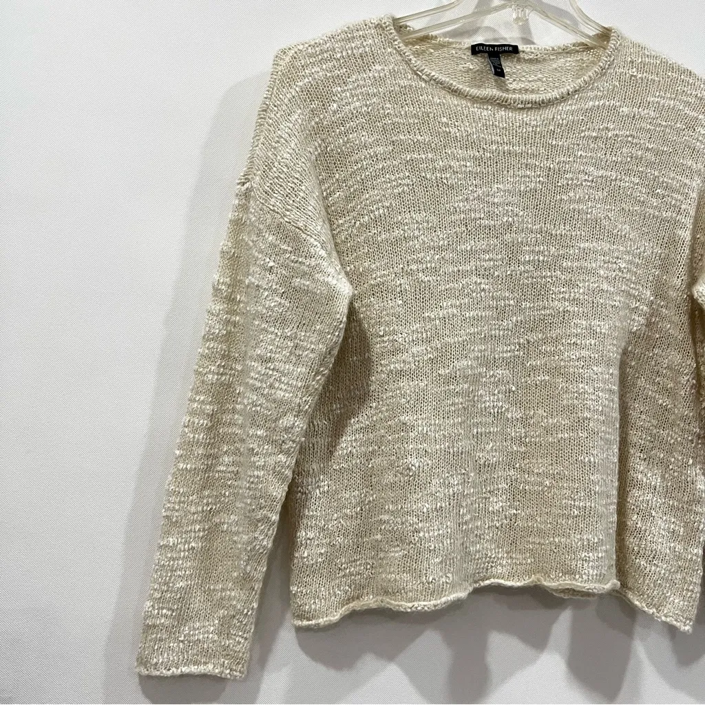 Eileen Fisher Mohair Tencel Lyocell Polyamide Size Small Petite Cream Sweater - Image 3