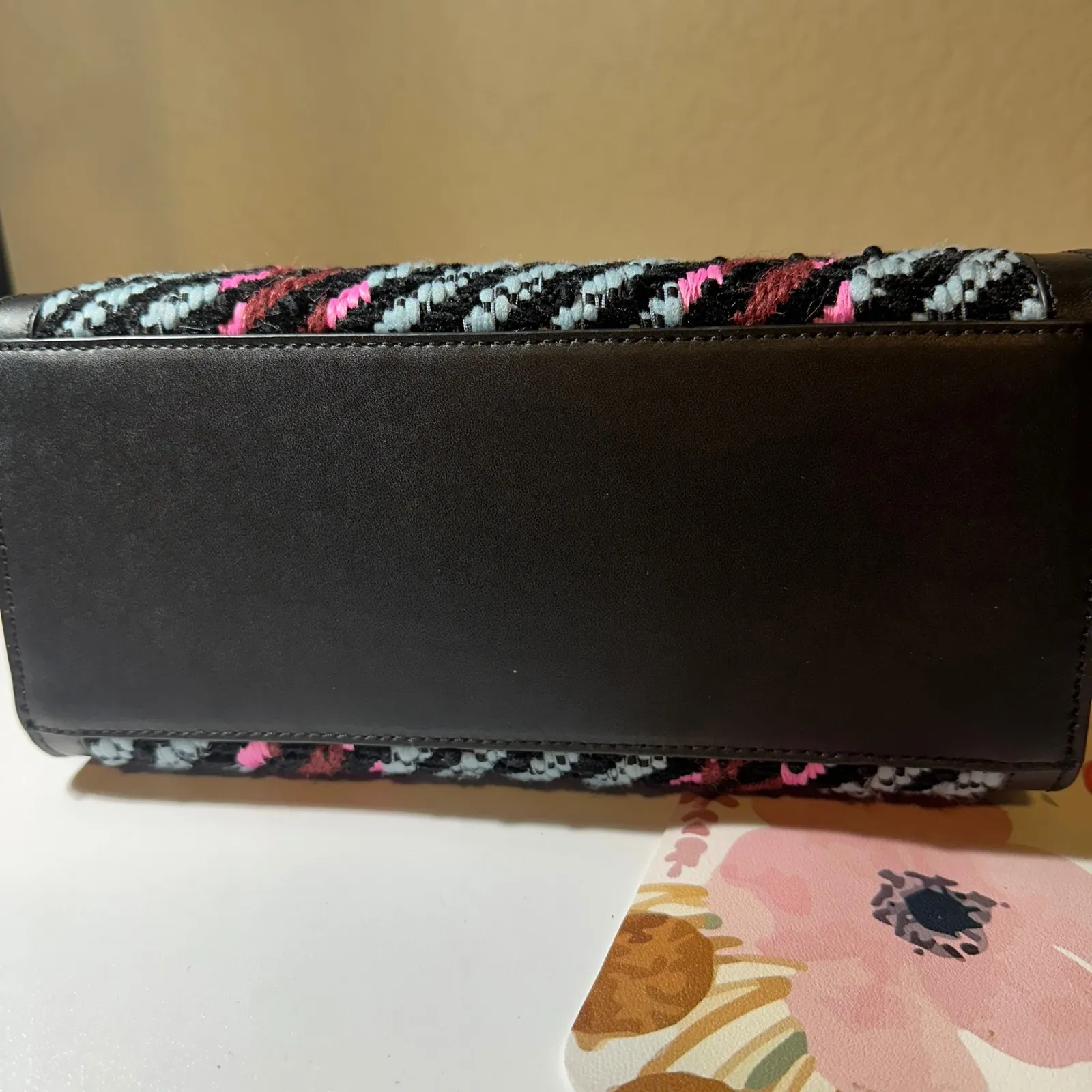 Kate Spade Small Woven Plaid Tweed Manhattan Tote Burgundy Pink Blue - Image 10