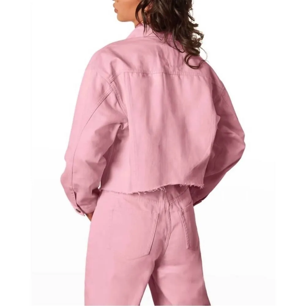 Boyish The Tommy Pink Denim Cropped Oversized Jacket Small - Image 3