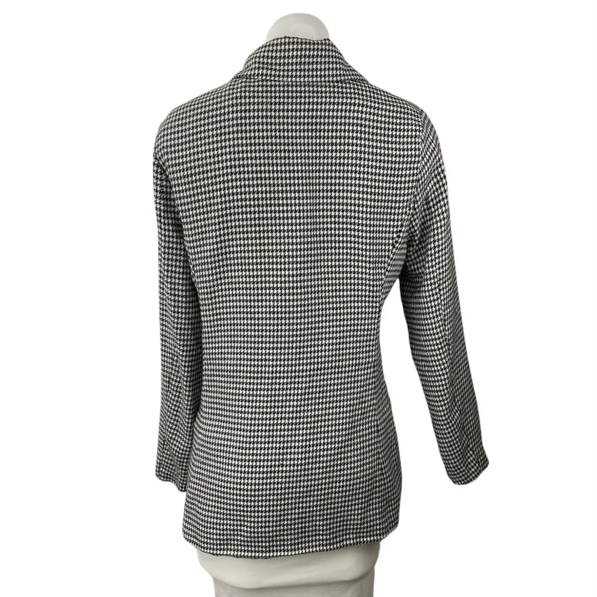 Parisian Black White Houndstooth Checkered Double Breasted Blazer Coat Jacket 6 - Image 3