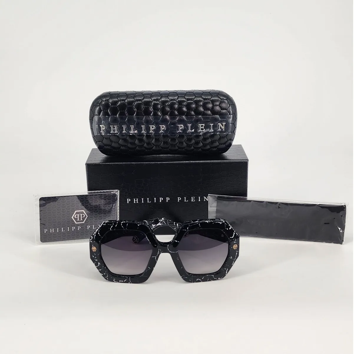 Philipp Plein Black Marble Oversized Hexagon Sunglasses | New in Box - Image 3